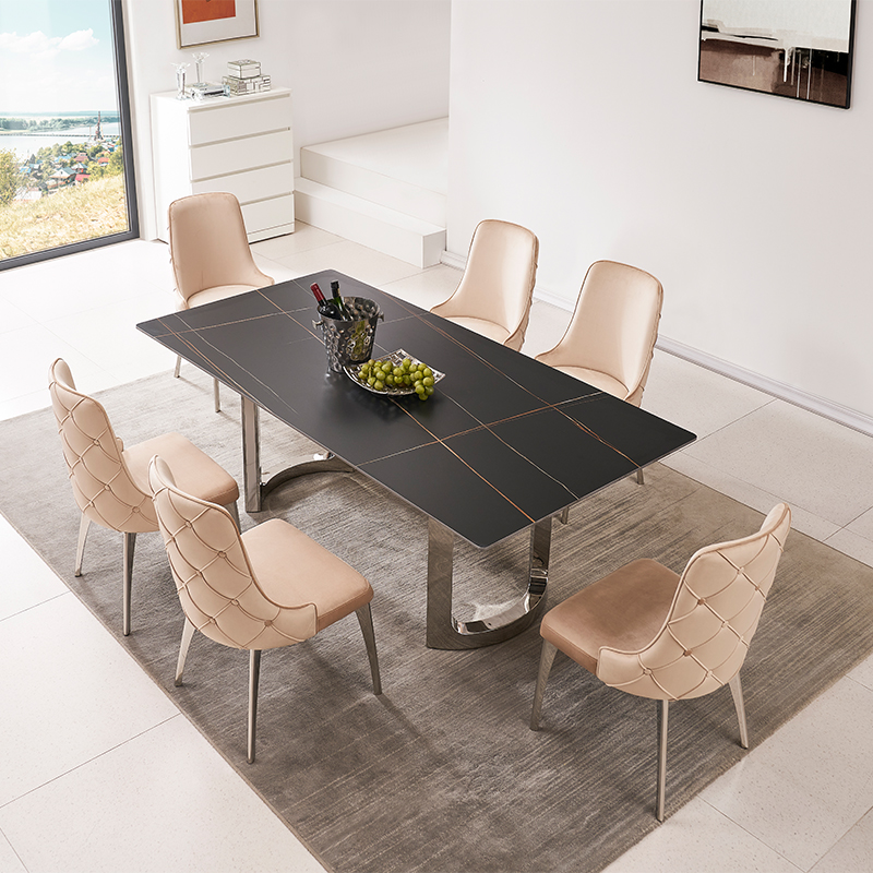 The dinning  table is modern, simple, Italian, slate combined, living room, small household, Europea
